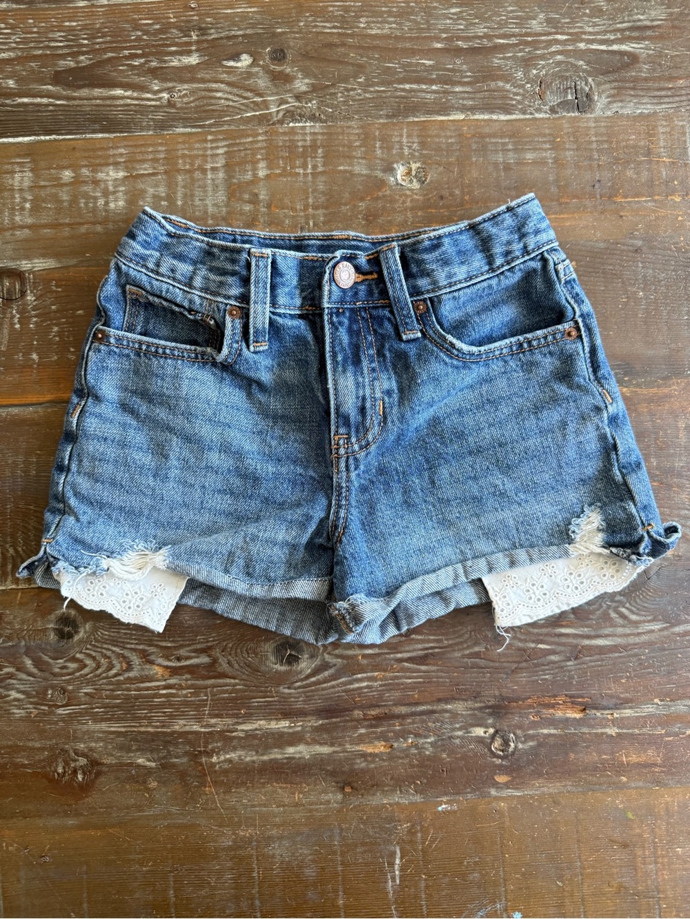 Old Navy Blue Denim Shorts with Lace Trim